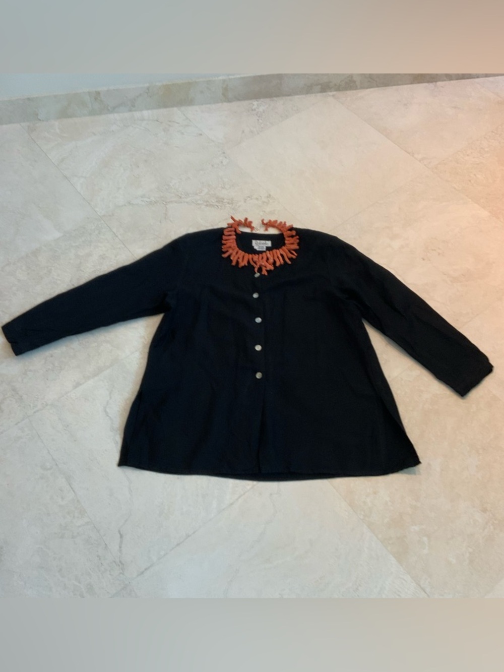 Chic, Rafaella Black Linen Blend Button-Front Top sz L